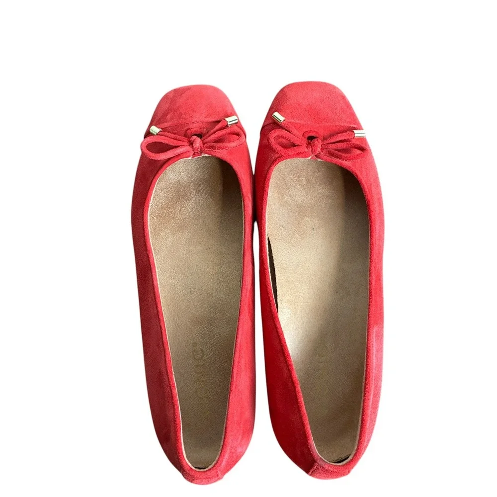 Vionic Womens Klara Suede Square Toe Bow Ballet Flat Size 9 Red